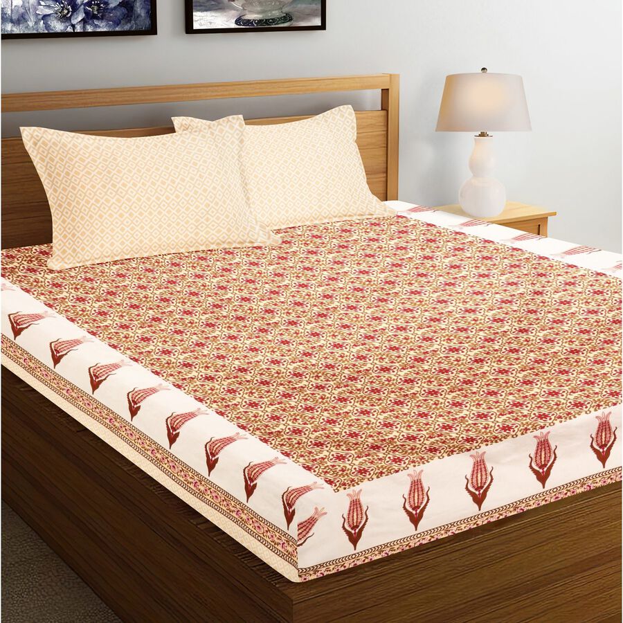 Brown Microfiber Double Bedsheet with Pillow Cover, , large