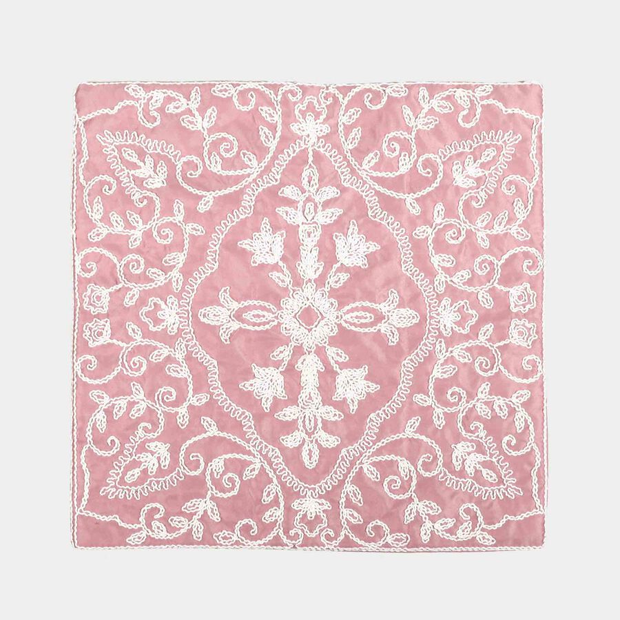 Pink Embroidered Floral Cushion Cover, , large