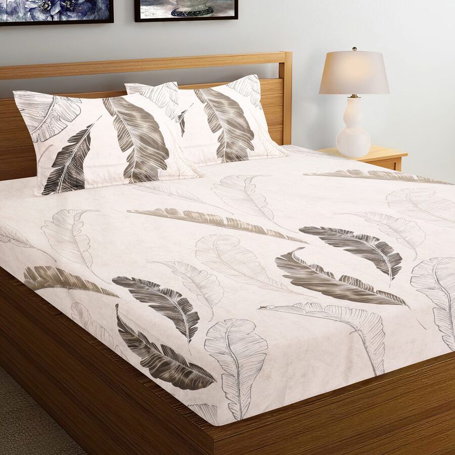 Beige Cotton Double Bedsheet With Pillow Cover, , large image number null