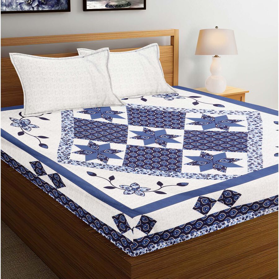 120 GSM Blue Microfiber Double Bedsheet With Pillow Cover, , large image number null