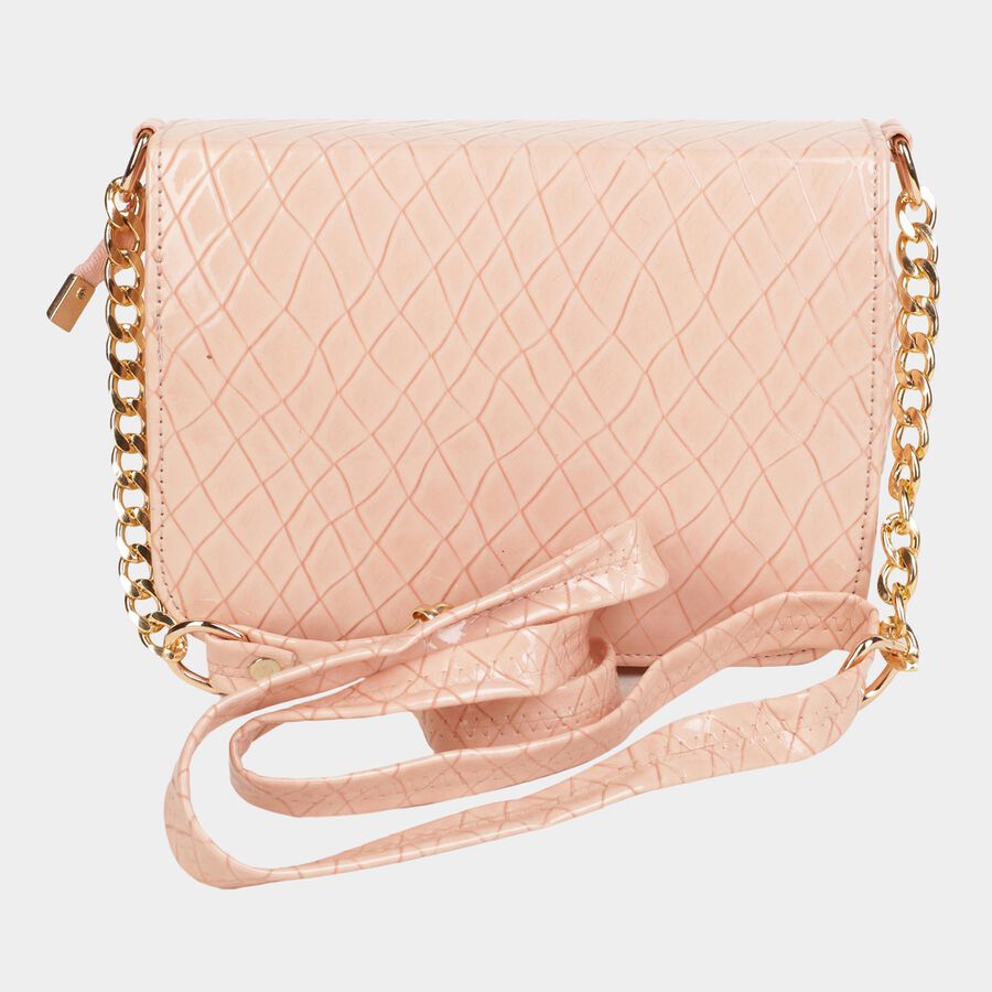 Women's Peach Polyurethane Sling Bag, , large