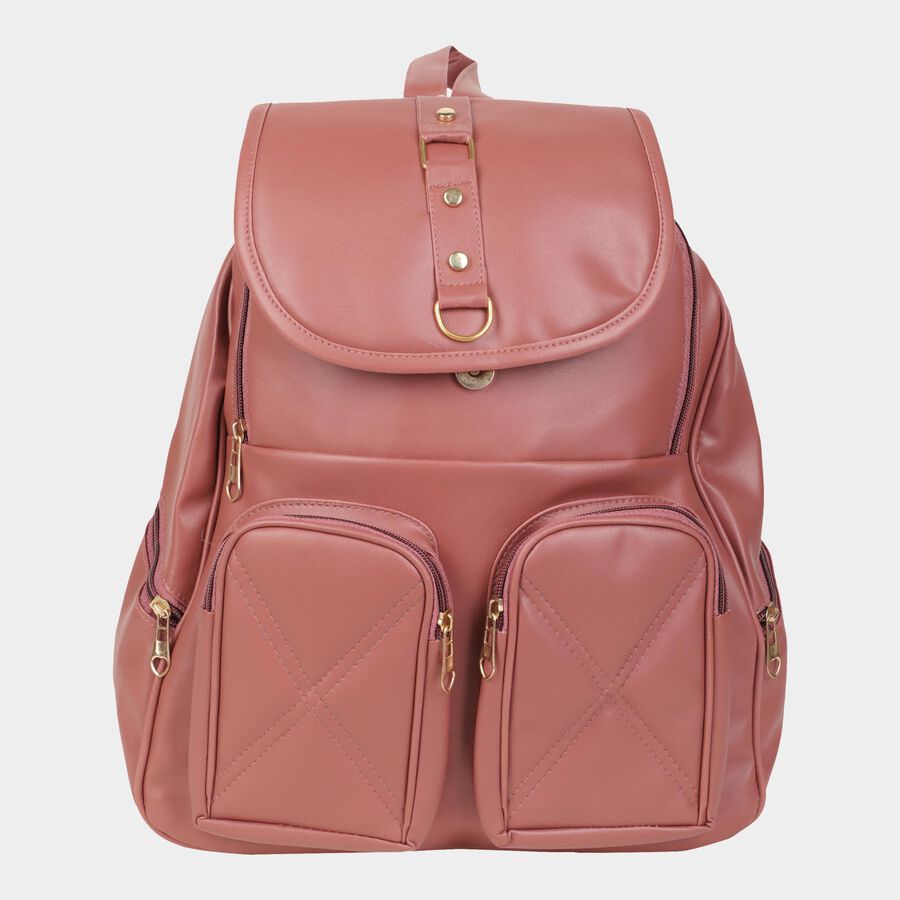 Women's Peach Polyurethane Backpack, , large