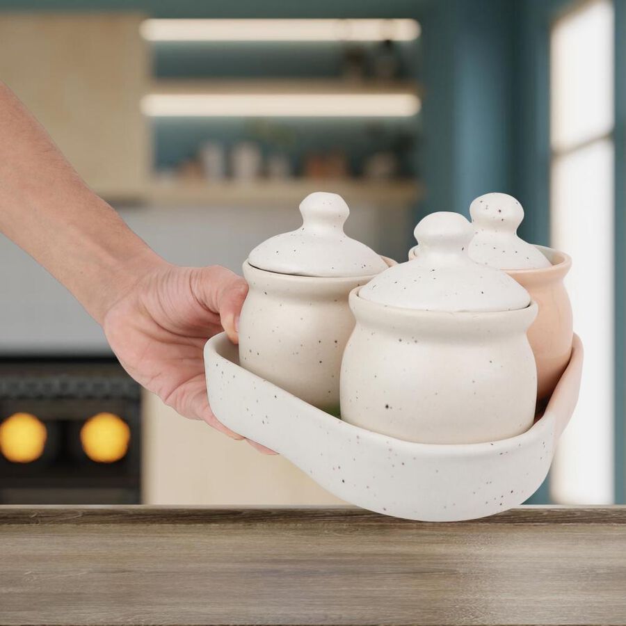 Stoneware Pickle Set, 3 Cups with Tray, , large image number null