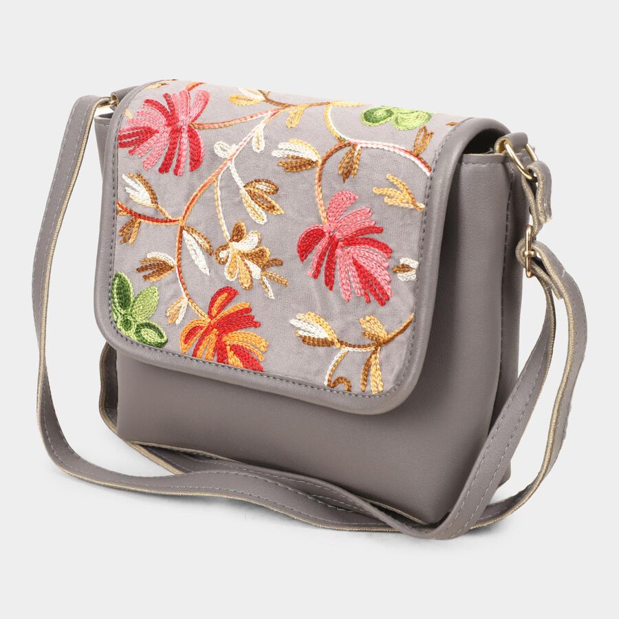 Women's Grey Polyurethane Sling Bag, , large image number null