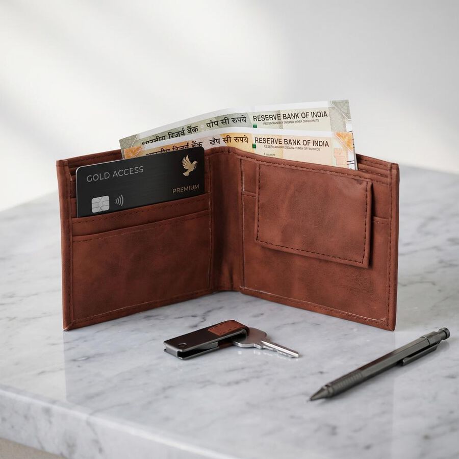 Men's Brown PU Wallet, , large