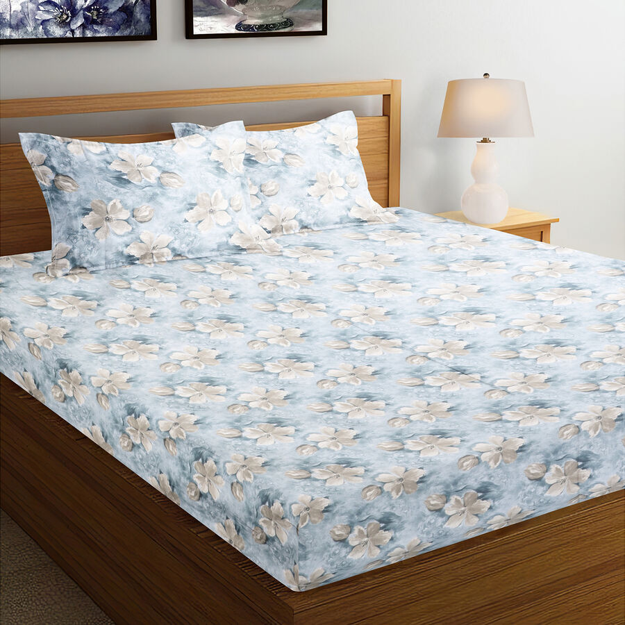 Blue Cotton Double Bedsheet, , large image number null