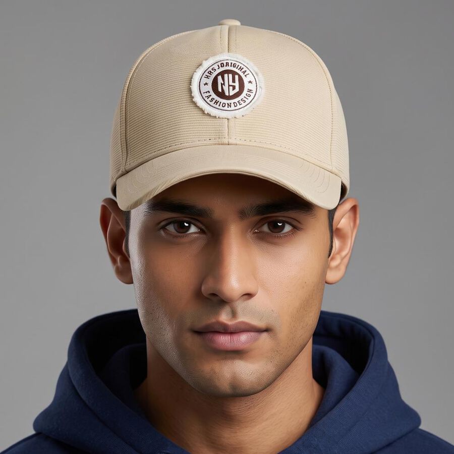 Men's Beige Fabric Cap , , large