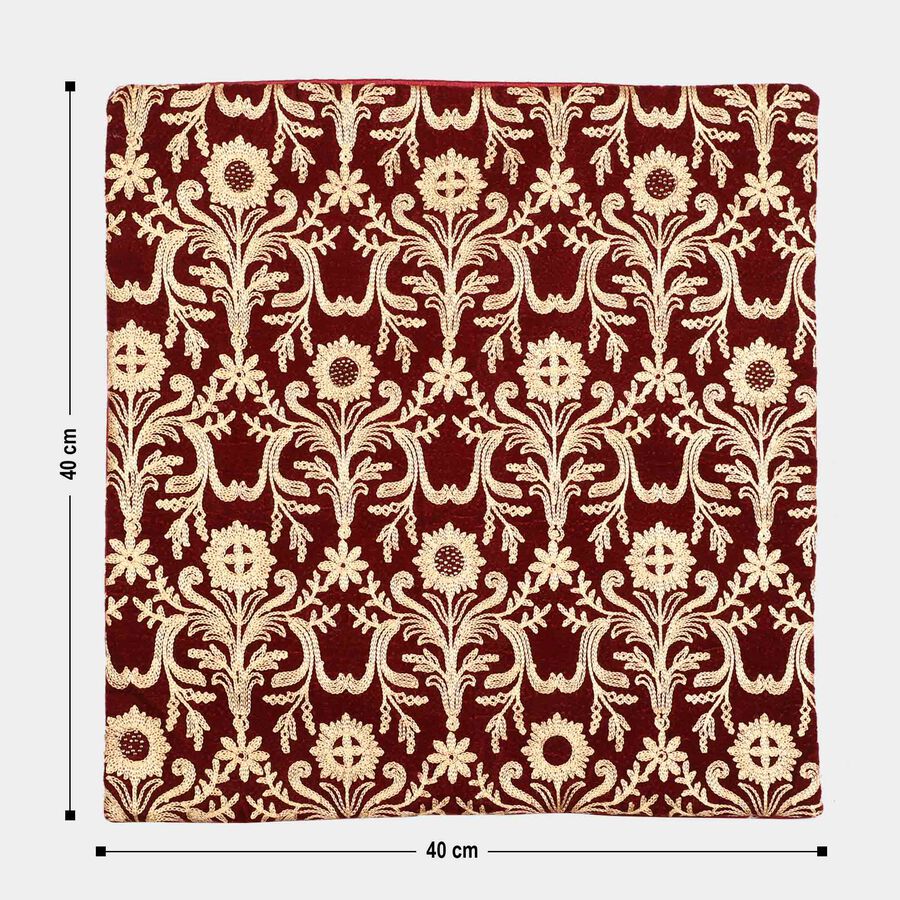 Red Floral Embroidered Cushion Cover, , large