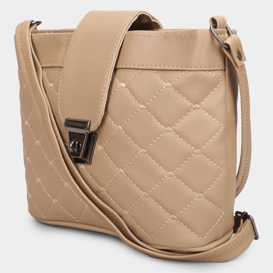 Women's Beige Polyurethane Handbag, , large