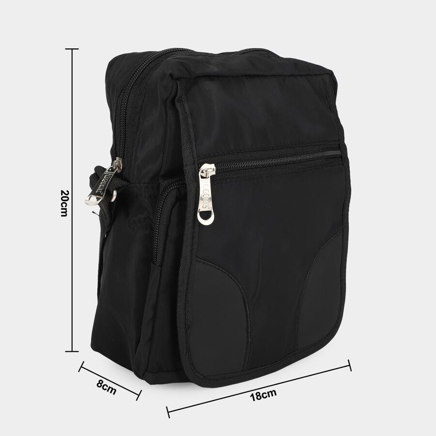 Black Nylon Messenger Sling Bag with Adjustable Shoulder Strap, , large