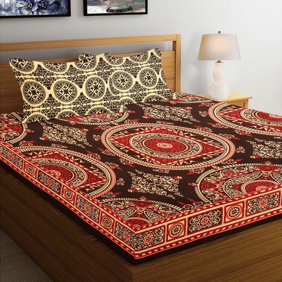 Black Microfiber Double Bedsheet with Pillow Cover, , large