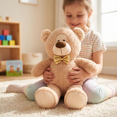 Teddy Bear with Golden Bow Toy for Kid's
