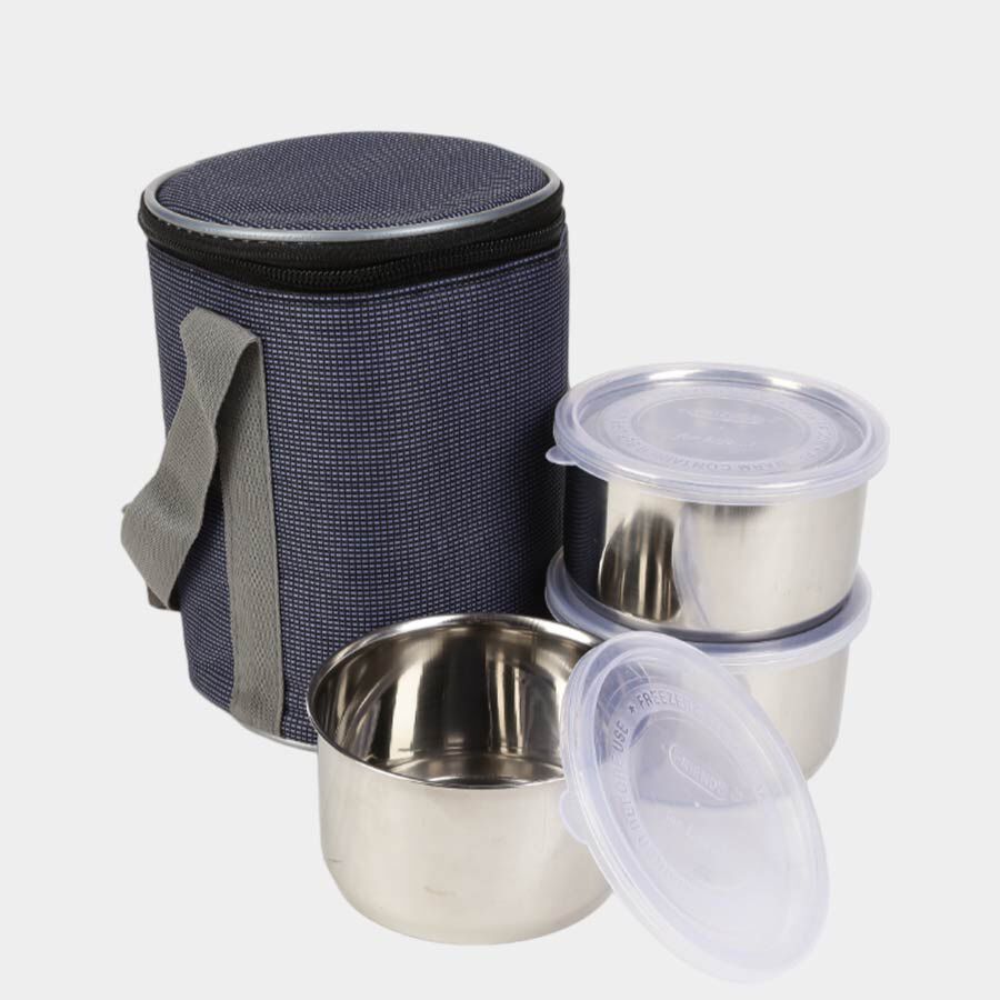 Steel Lunch Box, 3 Containers and 1 Bag, , large image number null