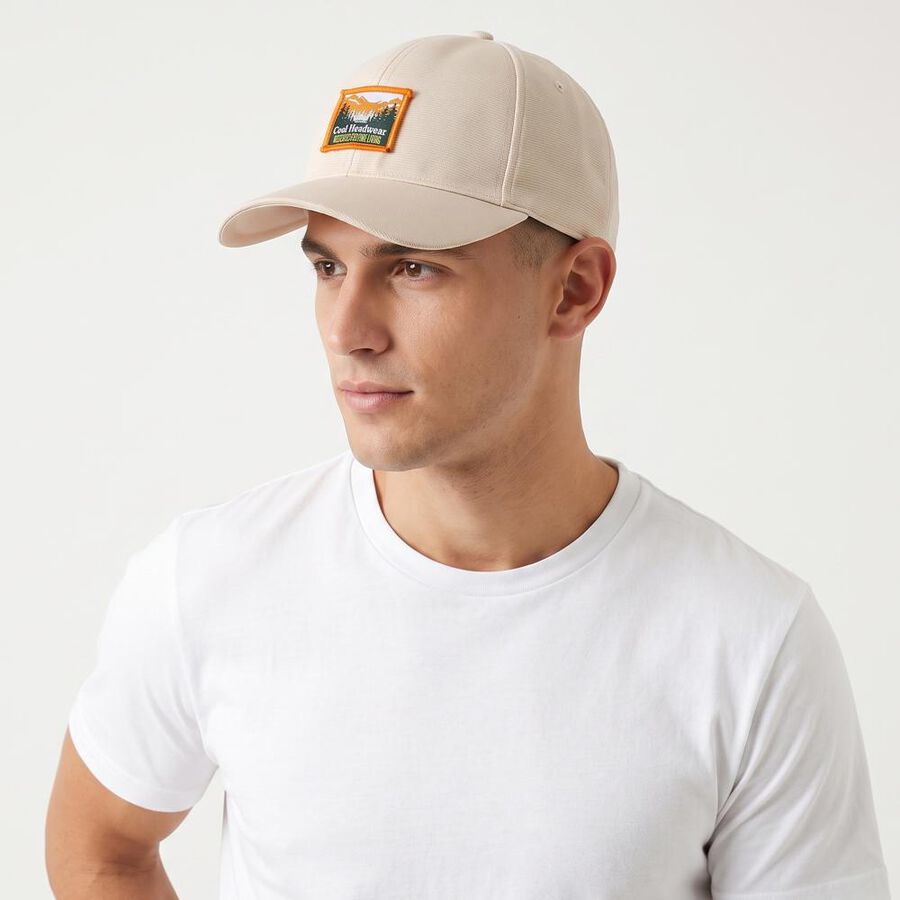 Men's Beige Fabric Caps, , large