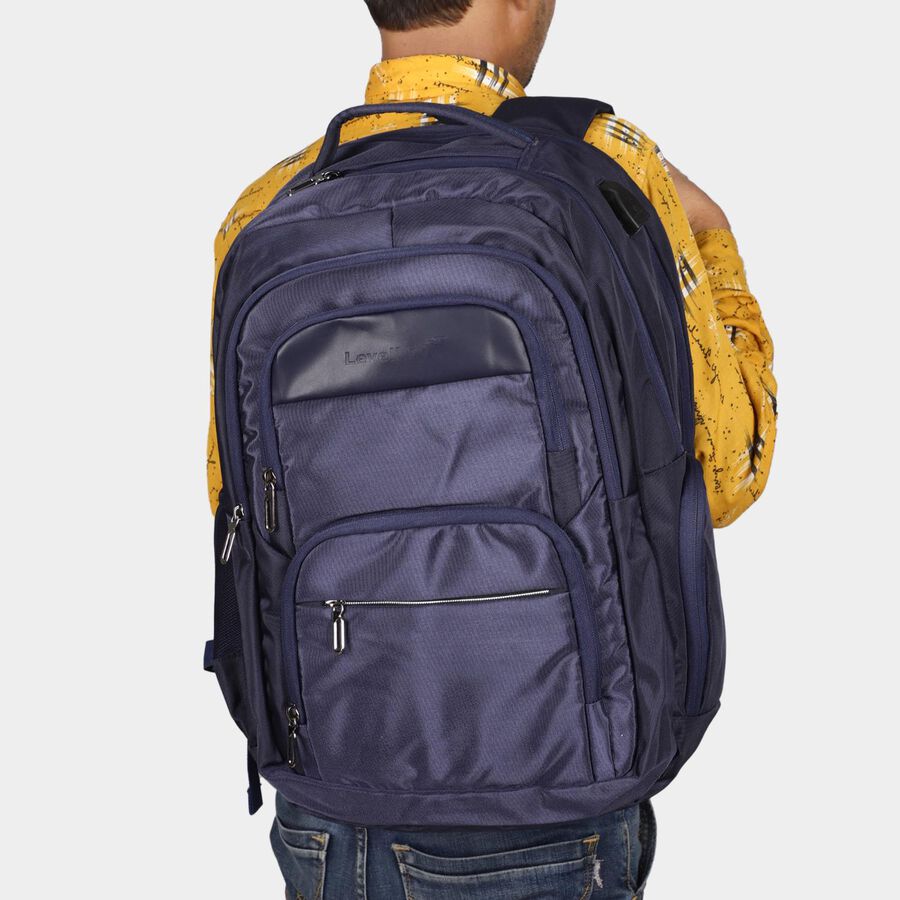 Dark Blue Polyester Backpack with Laptop Compartment and USB Port, , large image number null