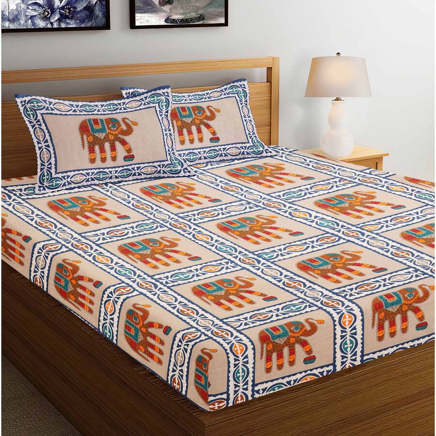 Grey Cotton Double Bedsheet With Pillow Cover, , large image number null