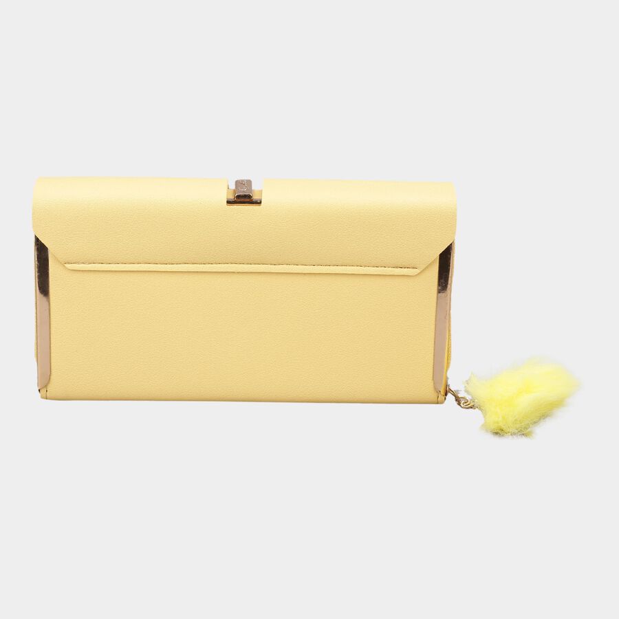 Women's Yellow Polyurethane Clutch Bag, , large