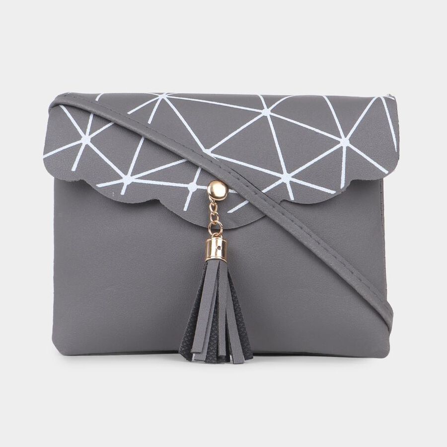 Women's Grey Polyurethane Sling Bag, , large