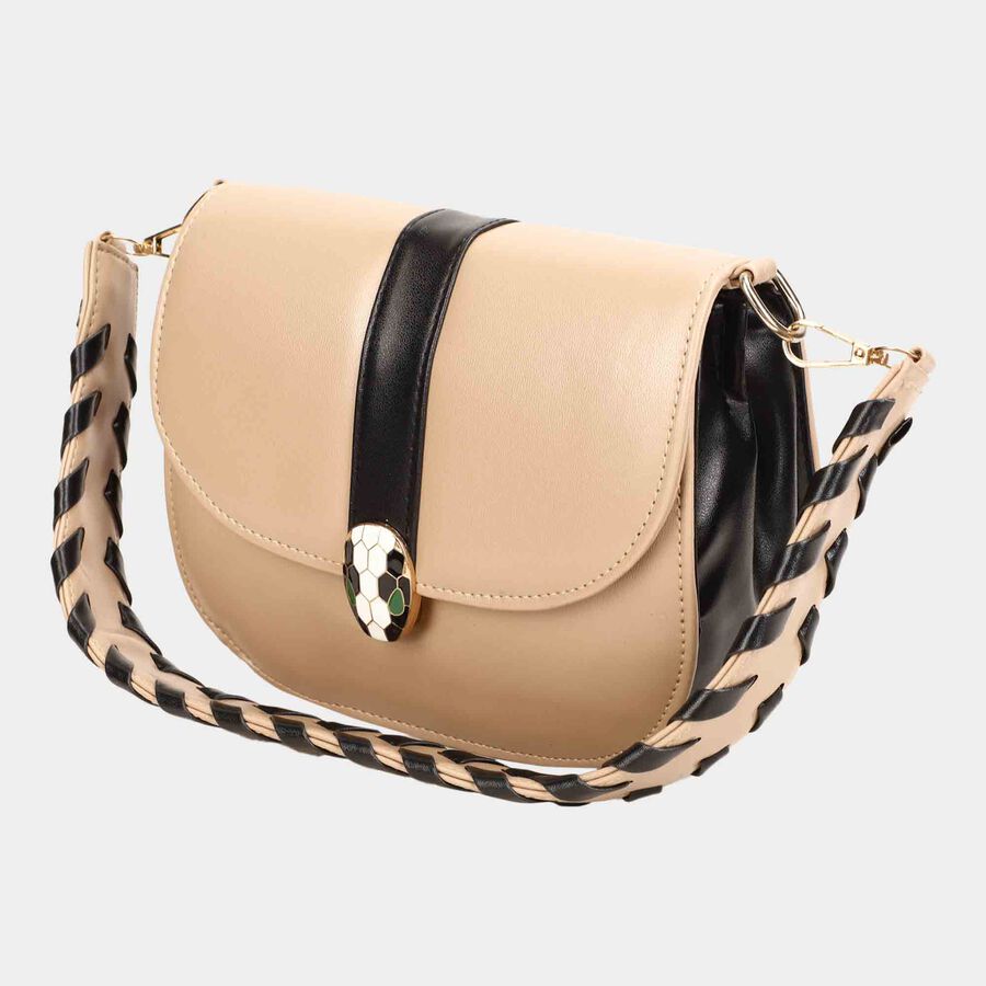 Women's Beige Polyurethane Handbag, , large image number null