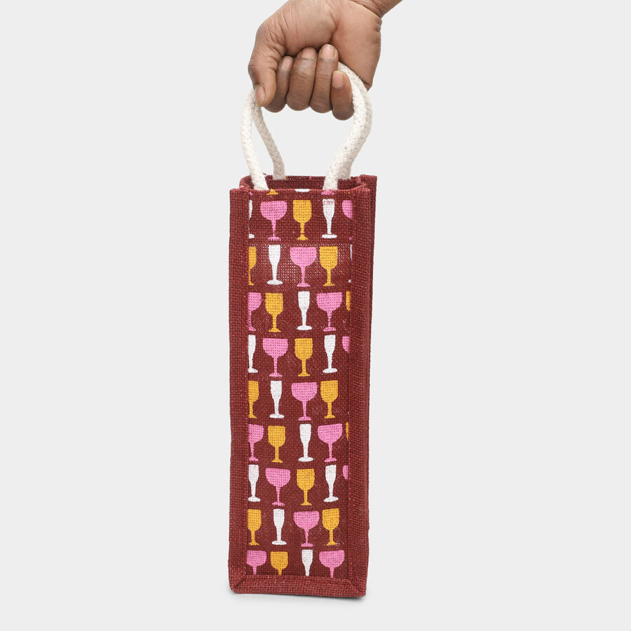 Maroon Printed Jute Lunch Bag, , large image number null