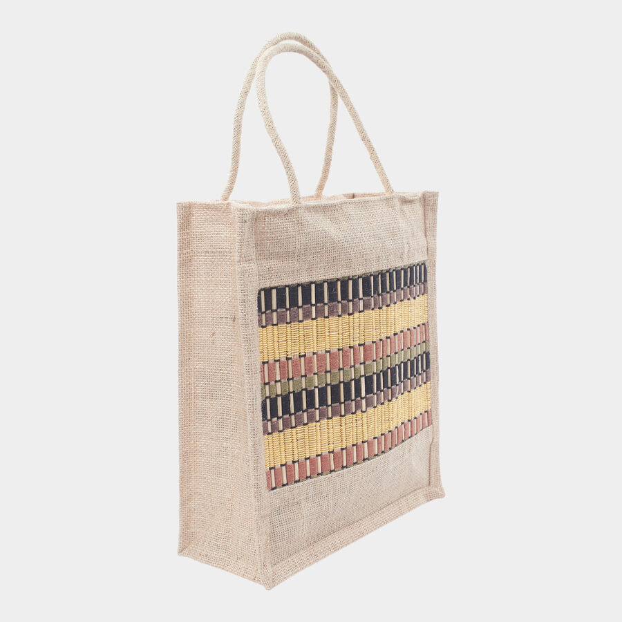 Women's Beige Jute Tote Bag, , large image number null