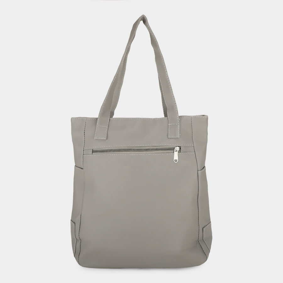 Women Grey Bunny Print Shoulder Tote Bag with Front Zip Pocket, , large