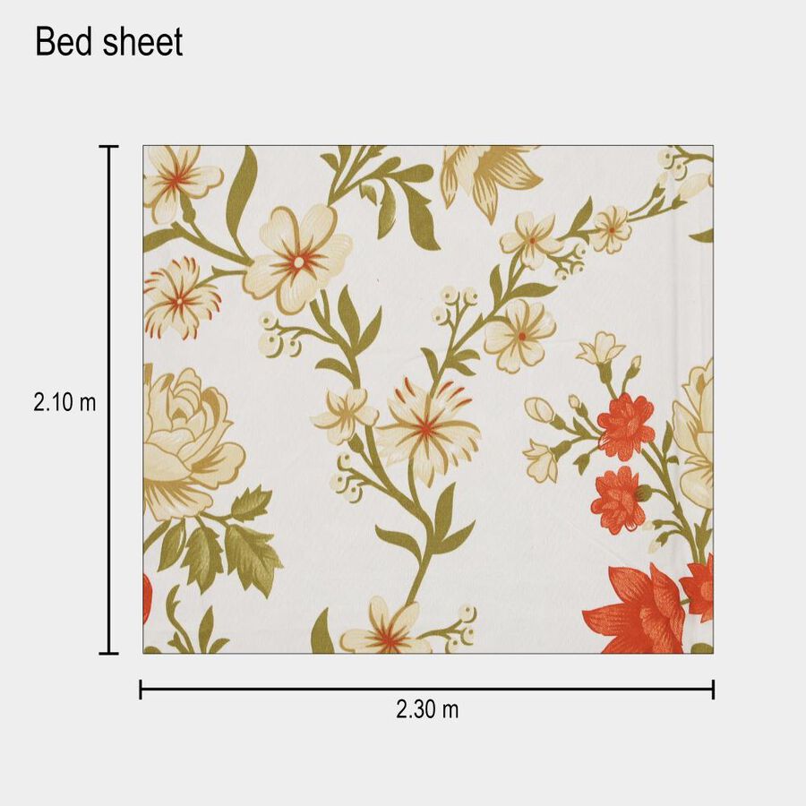 White Floral Printed Double Bedsheet, , large image number null