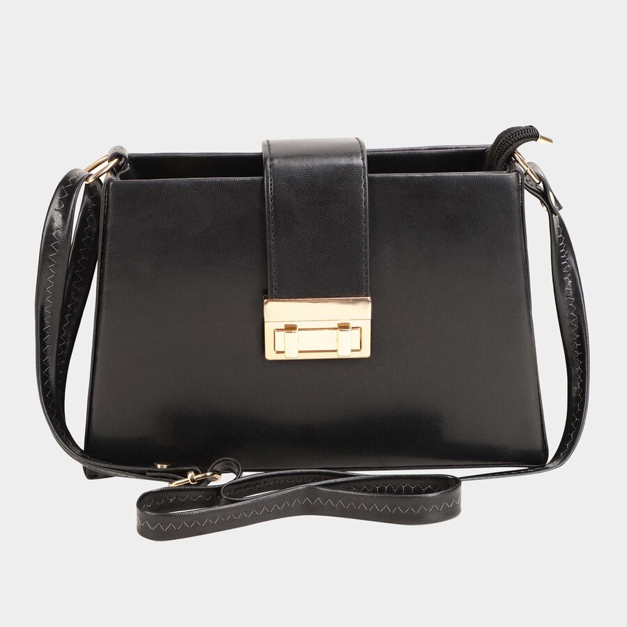 Women's Black Polyurethane Handbag, , large image number null