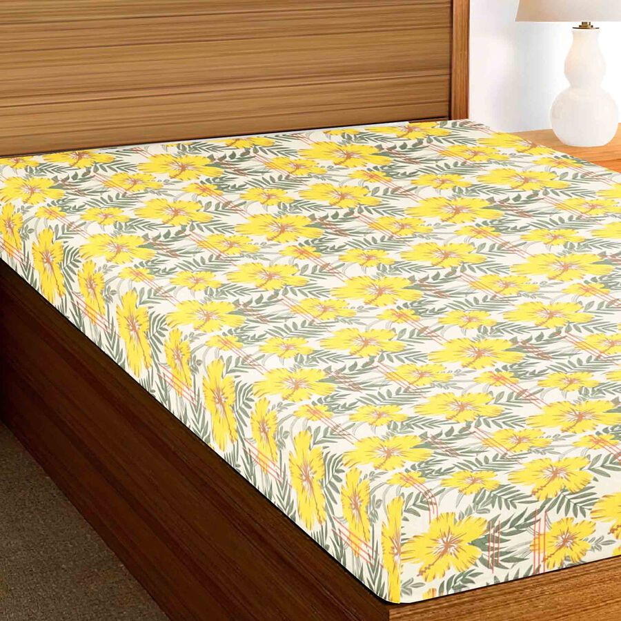 Yellow Cotton Blend Single Bedsheet, , large image number null
