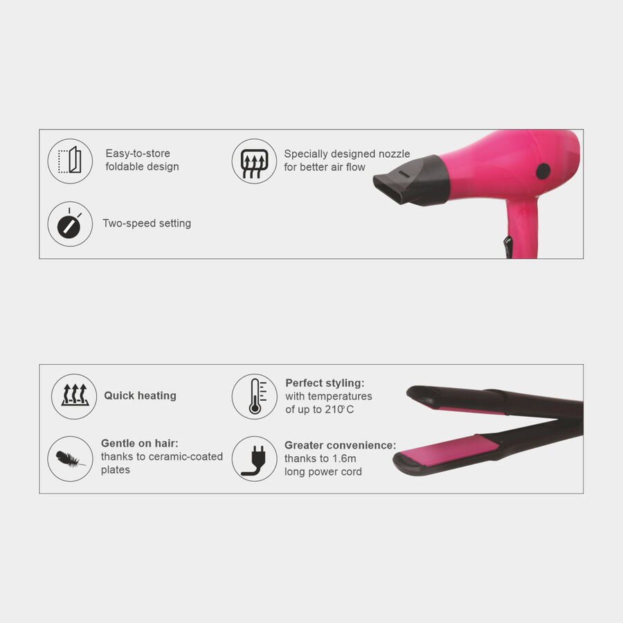 Foldable Hair Dryer & Straightener Combo, , large image number null