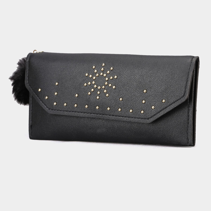 Women's Black Polyurethane Hand Pouch, , large image number null