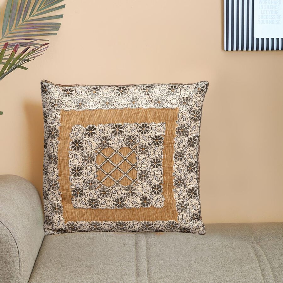 Beige Polyester Cushion Cover, , large image number null