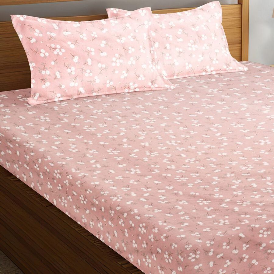 Pink Microfiber Double Bedsheet with Pillow Cover, , large
