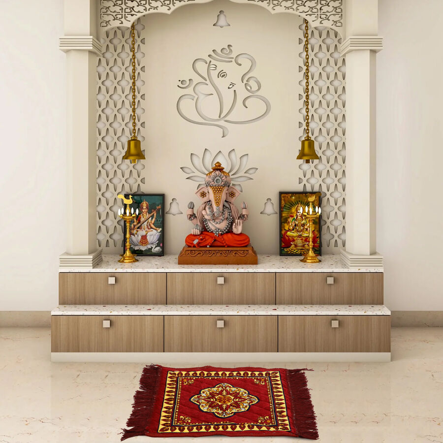 Maroon Polyester Pooja Mat, , large image number null