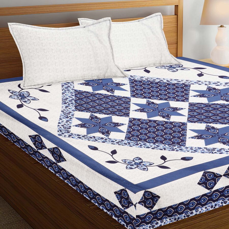 120 GSM Blue Microfiber Double Bedsheet With Pillow Cover, , large image number null