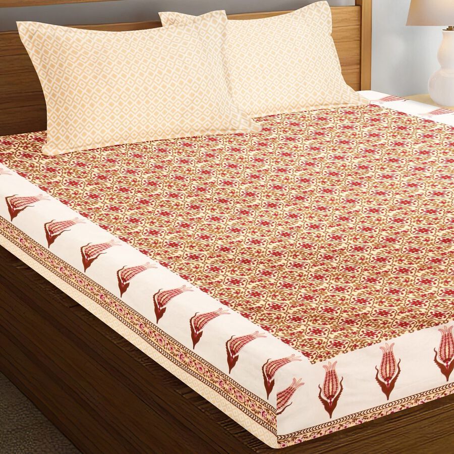 Brown Microfiber Double Bedsheet with Pillow Cover, , large