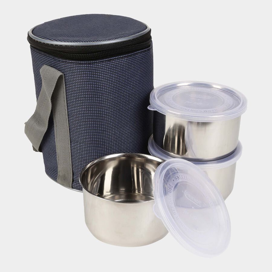 Stainless Steel Lunch Box, 3 Containers And Bag, , large image number null