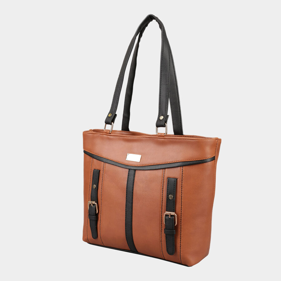 Women's Tan Polyurethane Tote Bag, , large image number null