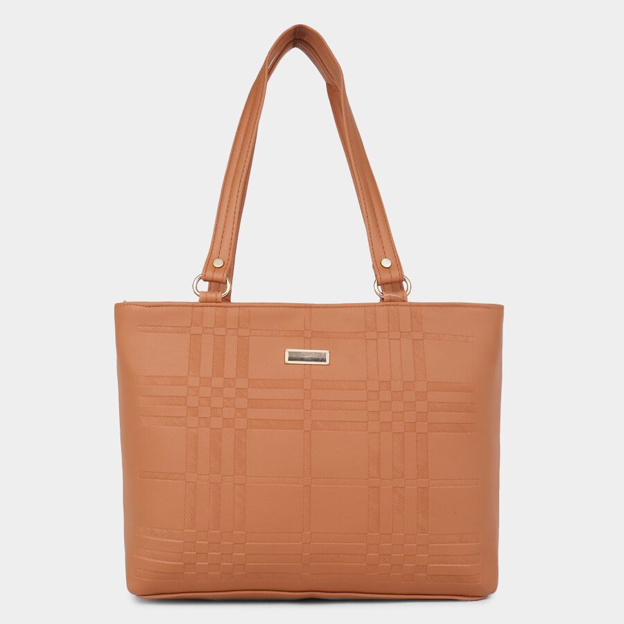 Women's Tan Polyurethane Tote Bag, , large
