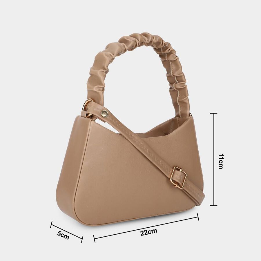 Women's Beige Polyurethane Handbag, , large