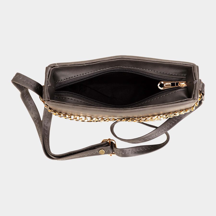 Women's Grey Polyurethane Sling Bag, , large