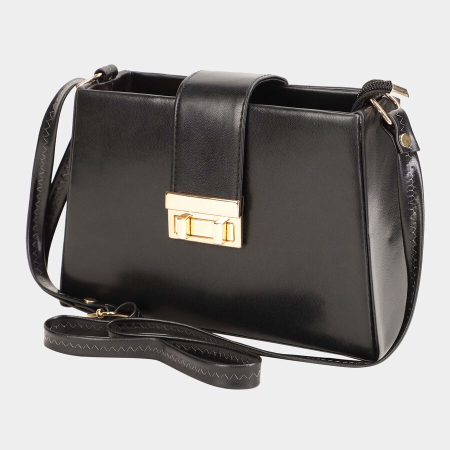 Women's Black Polyurethane Handbag, , large image number null