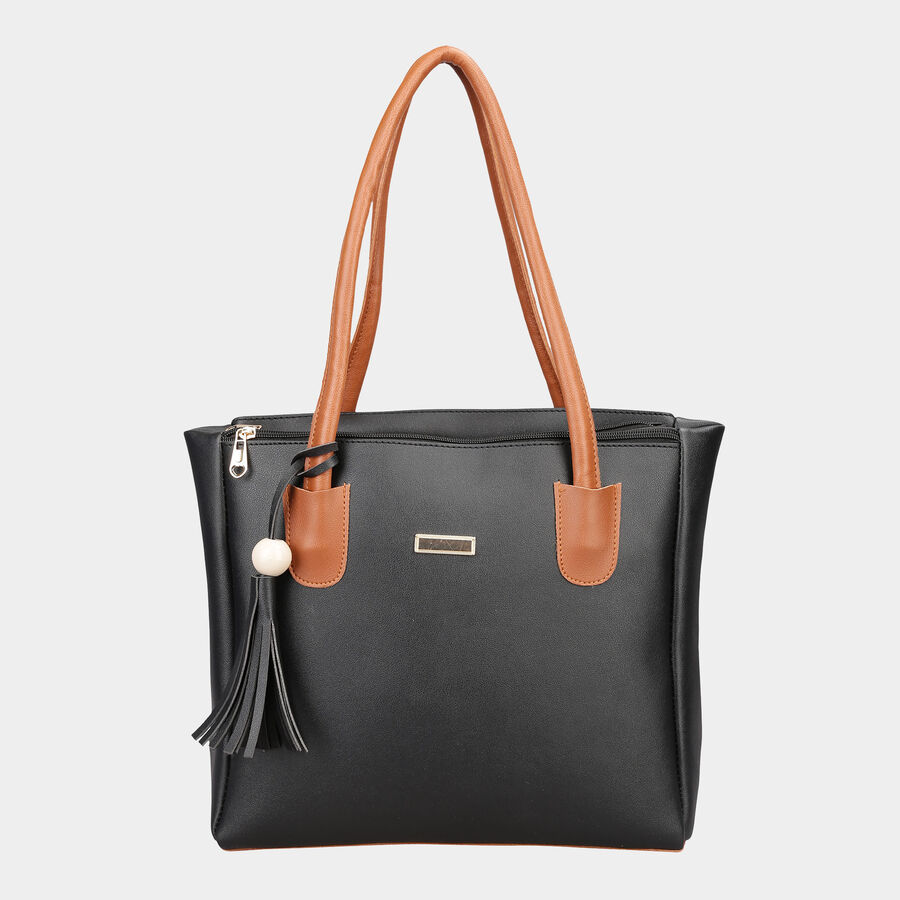 Women's Black Polyurethane Tote Bag, , large image number null