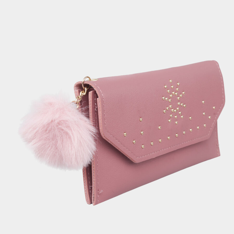 Women's Pink Polyurethane Hand Pouch, , large image number null