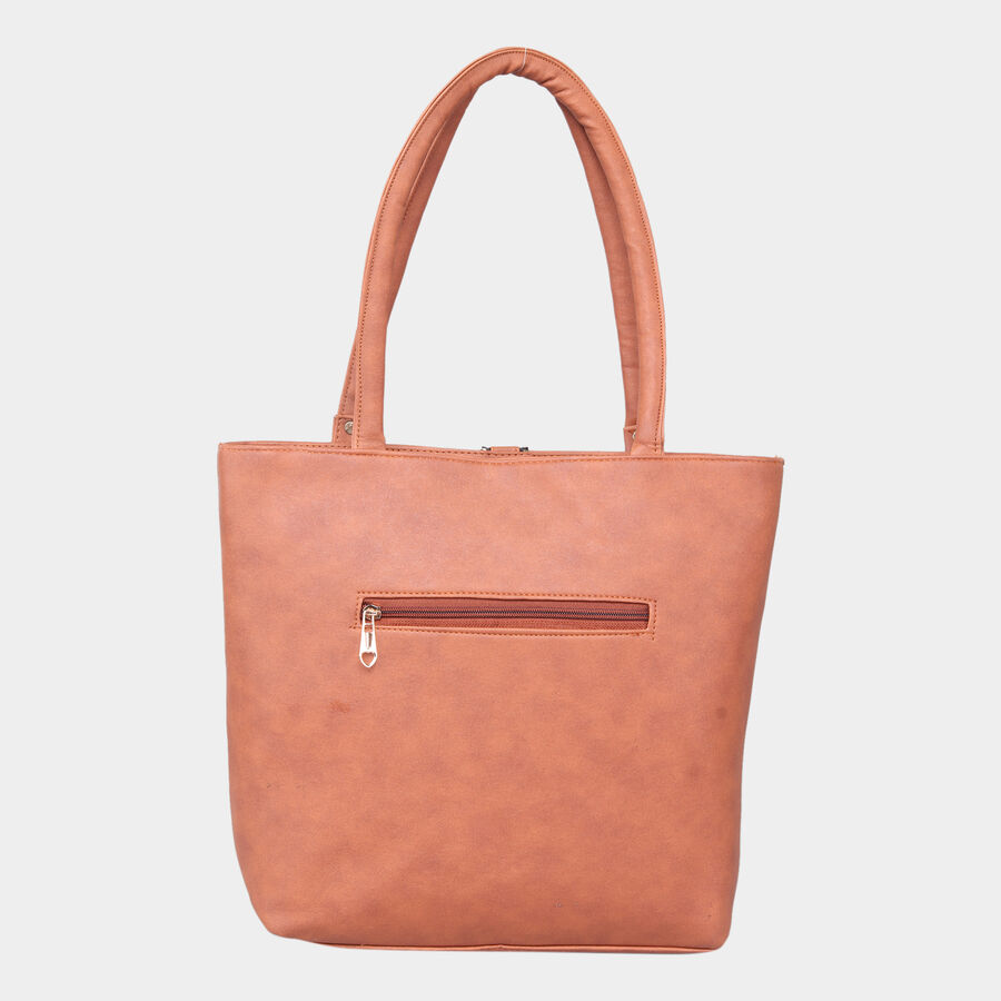 Women's Tan Polyurethane Tote Bag, , large