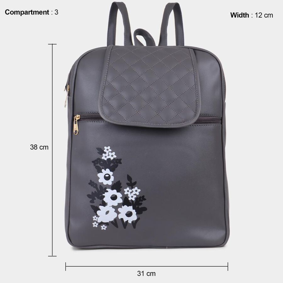 Women's Grey Polyurethane Backpack, , large image number null