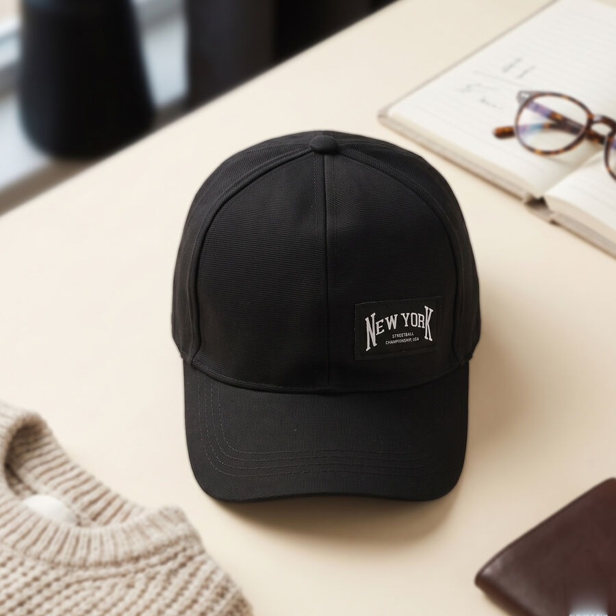 Men's Black Fabric Cap, , large