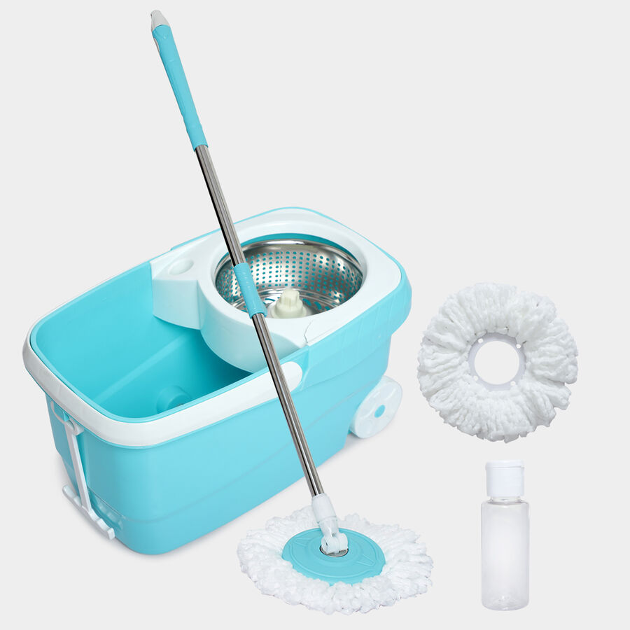 Plastic Spin Bucket Mop With Stainless Steel Spinner And 2 Refills