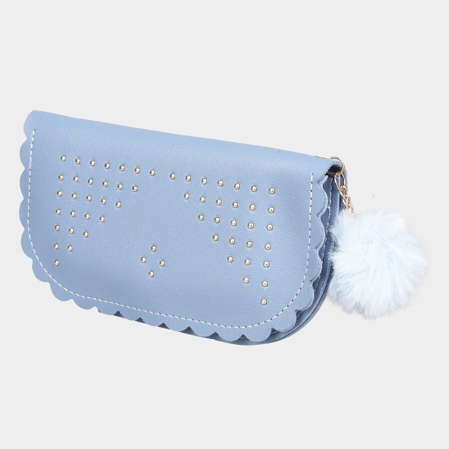 Women's Blue Polyurethane Hand Pouch, , large