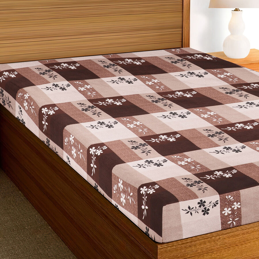 Brown Floral Microfiber Single Bedsheet, , large image number null